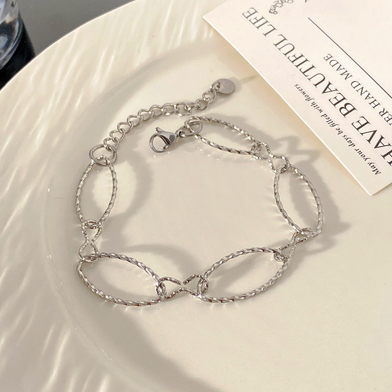Minimalist Stainless Steel Cable Chain Bracelet with Embossed Pattern Unisex Jewelry