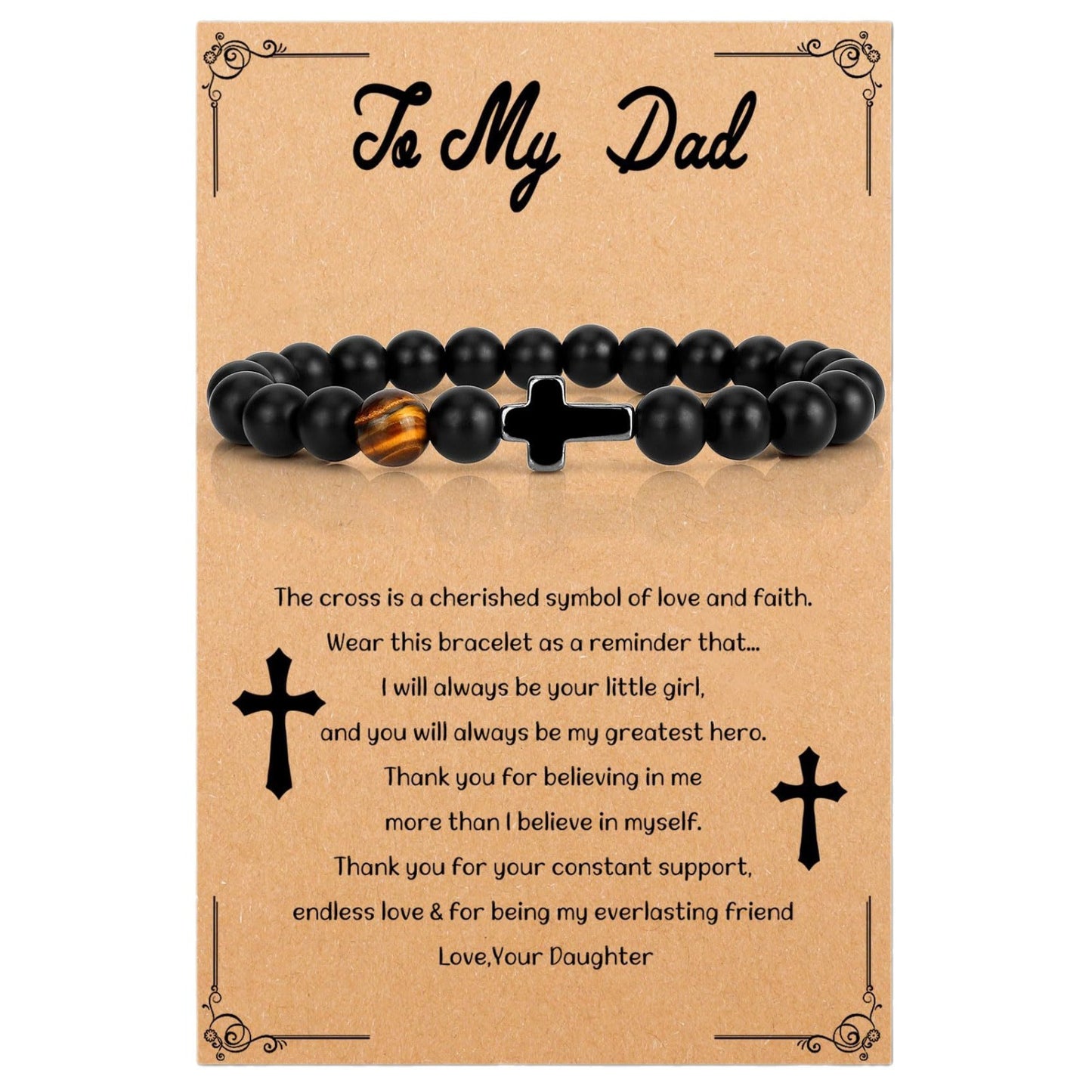 Matte Black Hematite Tiger Eye Cross Bracelet Adjustable Elastic Cord Unisex