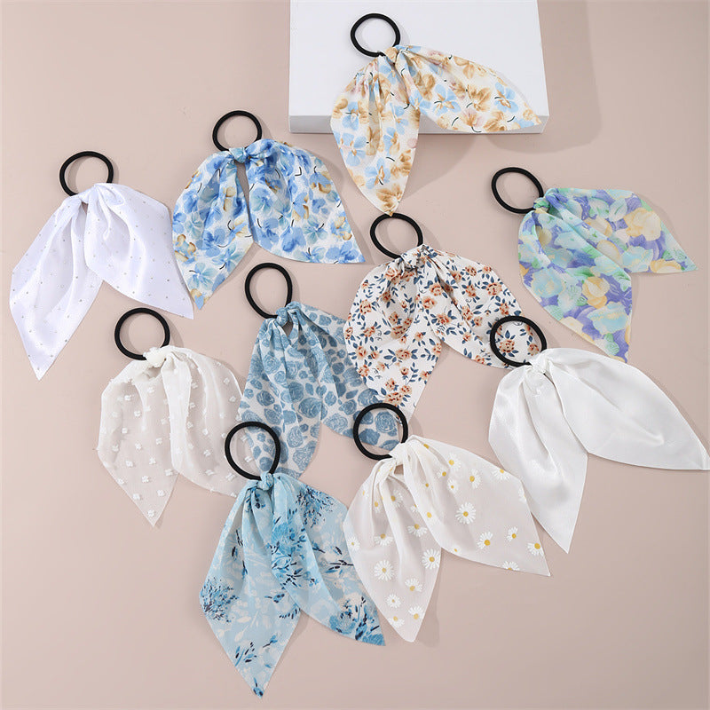 Nastro per Capelli da Bambina Minimalista con Fantasia Margherite e Motivi a Pois e Cuori, Colore Azzurro Pastello