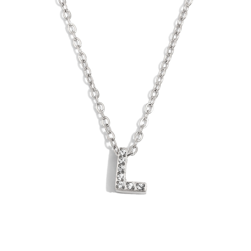 Minimalist Fashion Letter Pendant Necklace for Women Stainless Steel with 18K Gold Plating and Rhinestone Inlay