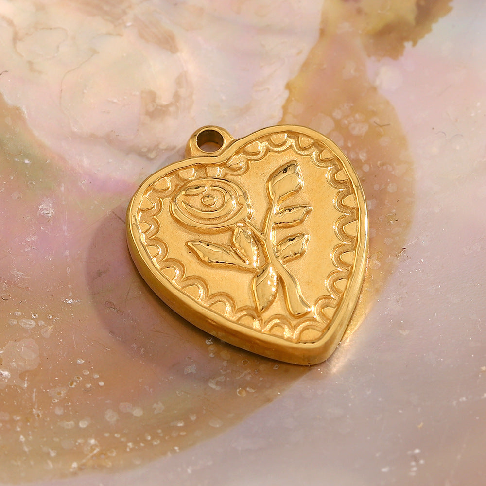 18K Gold Plated Drip Oil Heart Teardrop Floral Stainless Steel Charm Bar