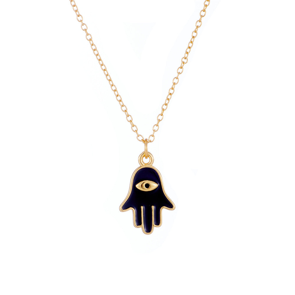 Collana con ciondolo a forma di occhio turco da donna in rame placcato oro 18 carati e smalto, design geometrico