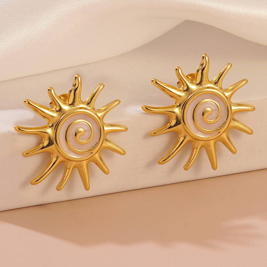 Aretes de turbina solar de acero inoxidable con goteo de aceite coloridos Sweet Streetwear