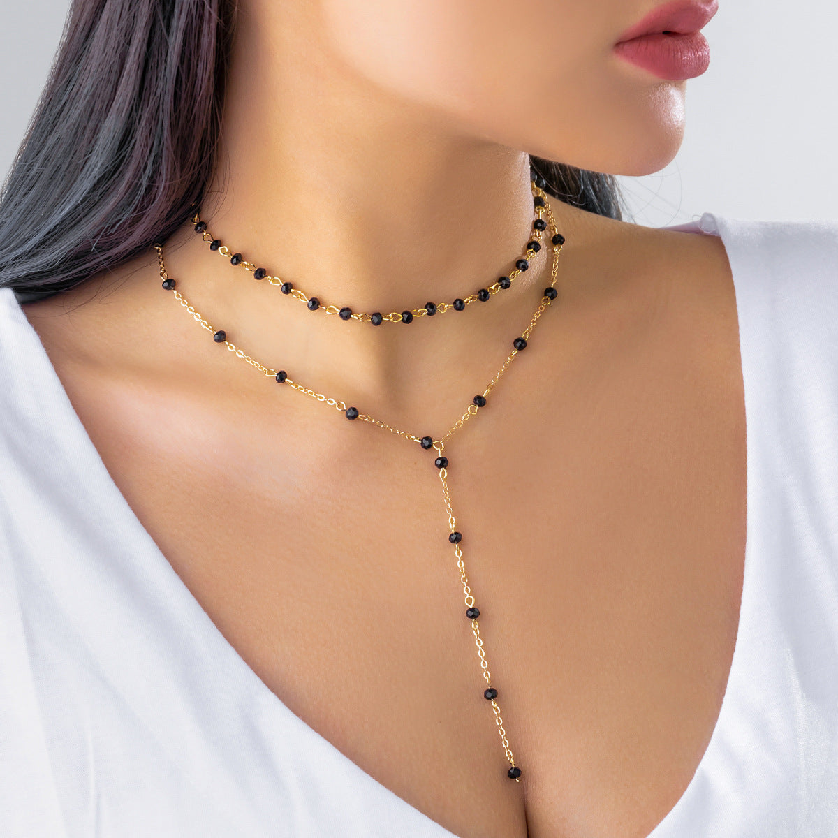 Vintage Geometric Round Crystal Plated Brass Ball Chain Necklace for Women
