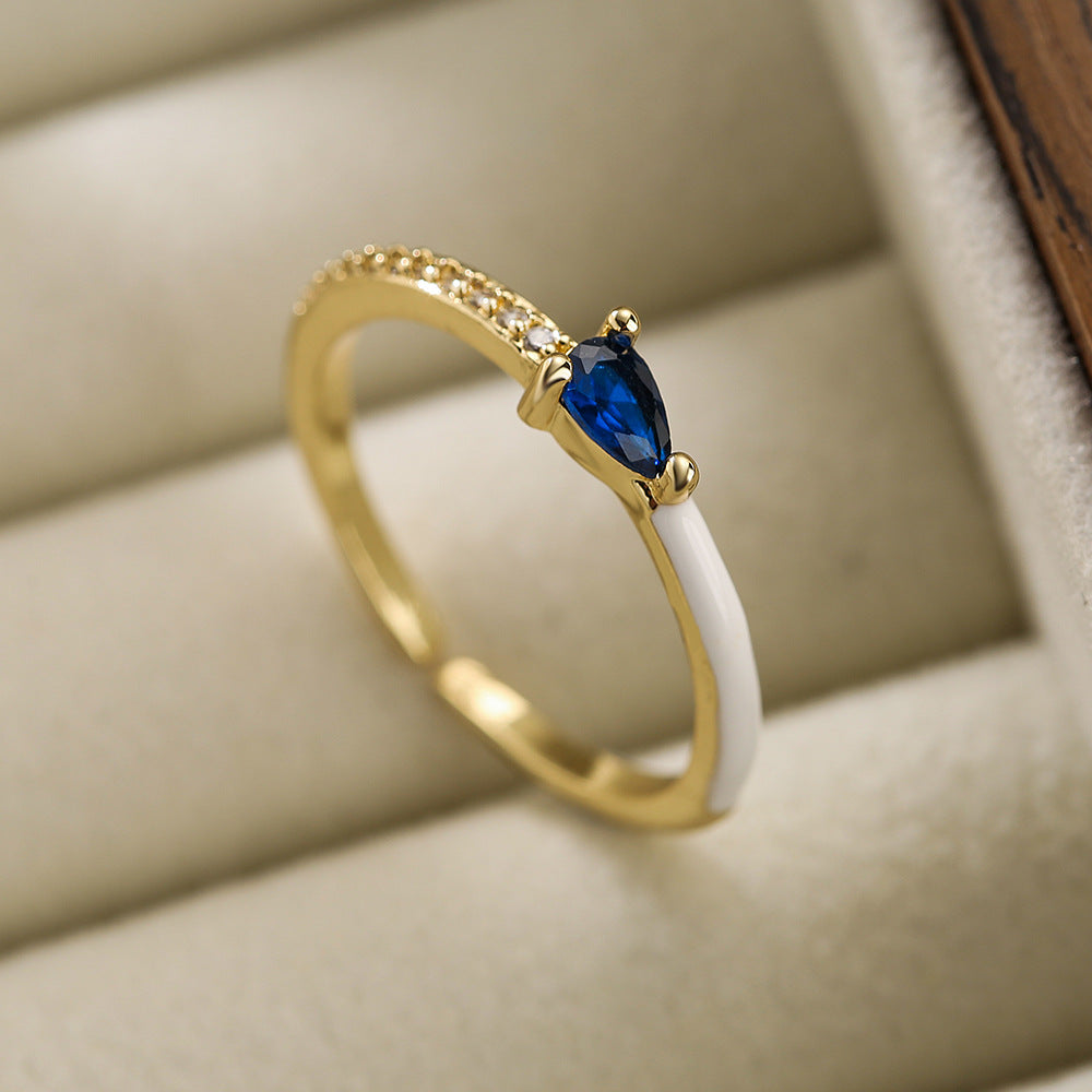 Anello da donna minimalista geometrico in rame placcato oro 18K con finitura smaltata