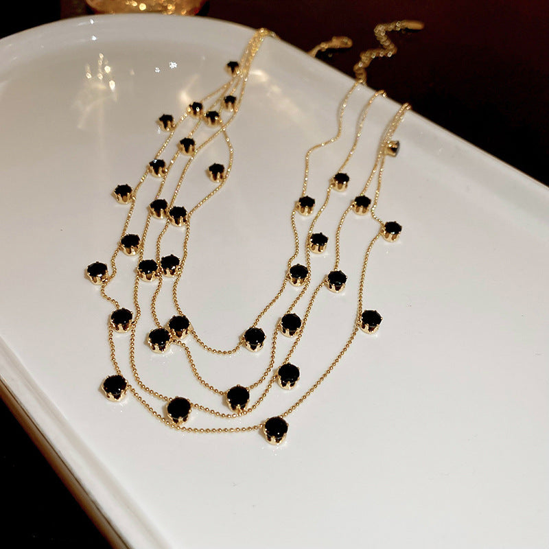 Elegante Collana Multistrato in Zirconi con Forma Geometrica da Donna, Catena alla Clavicola alla Moda con Dettagli Rotondi e Lineari, Gioielli Estivi