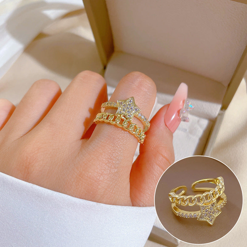 Luxury Minimalist Plated Brass Crown Rhinestone Adjustable Ring for Women