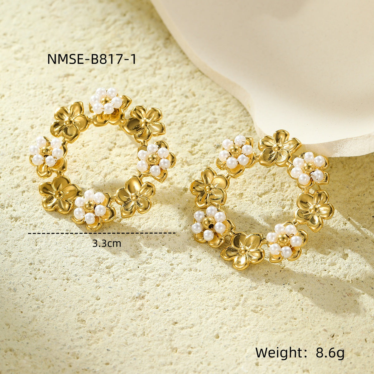 Elegantes Pendientes de Perlas de Acero Inoxidable con Forma Geométrica y Baño de Oro para Mujer