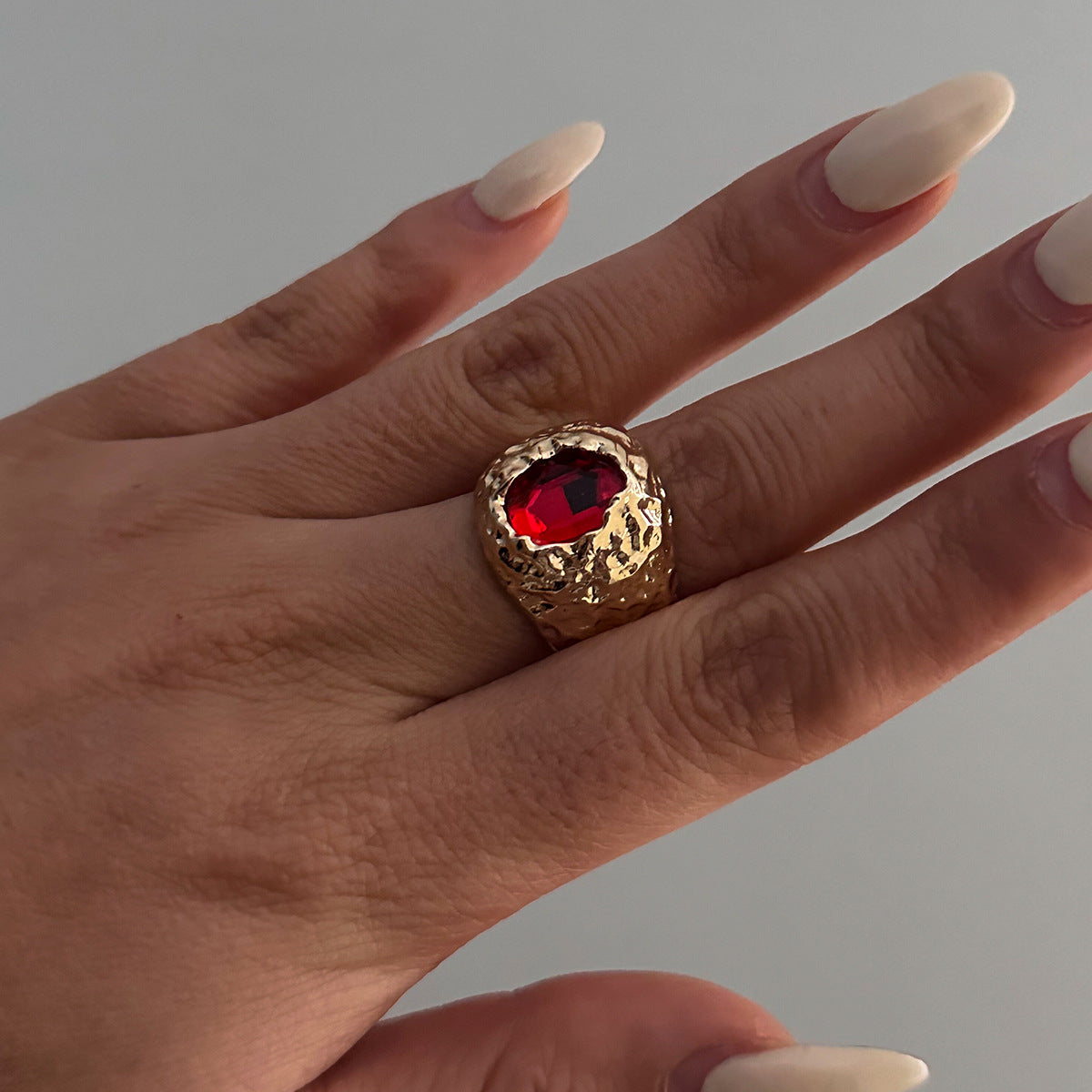 Vintage Geometric Ring with Alloy Base and Acrylic Rhinestone Inlay, Electroplated Finish for Women