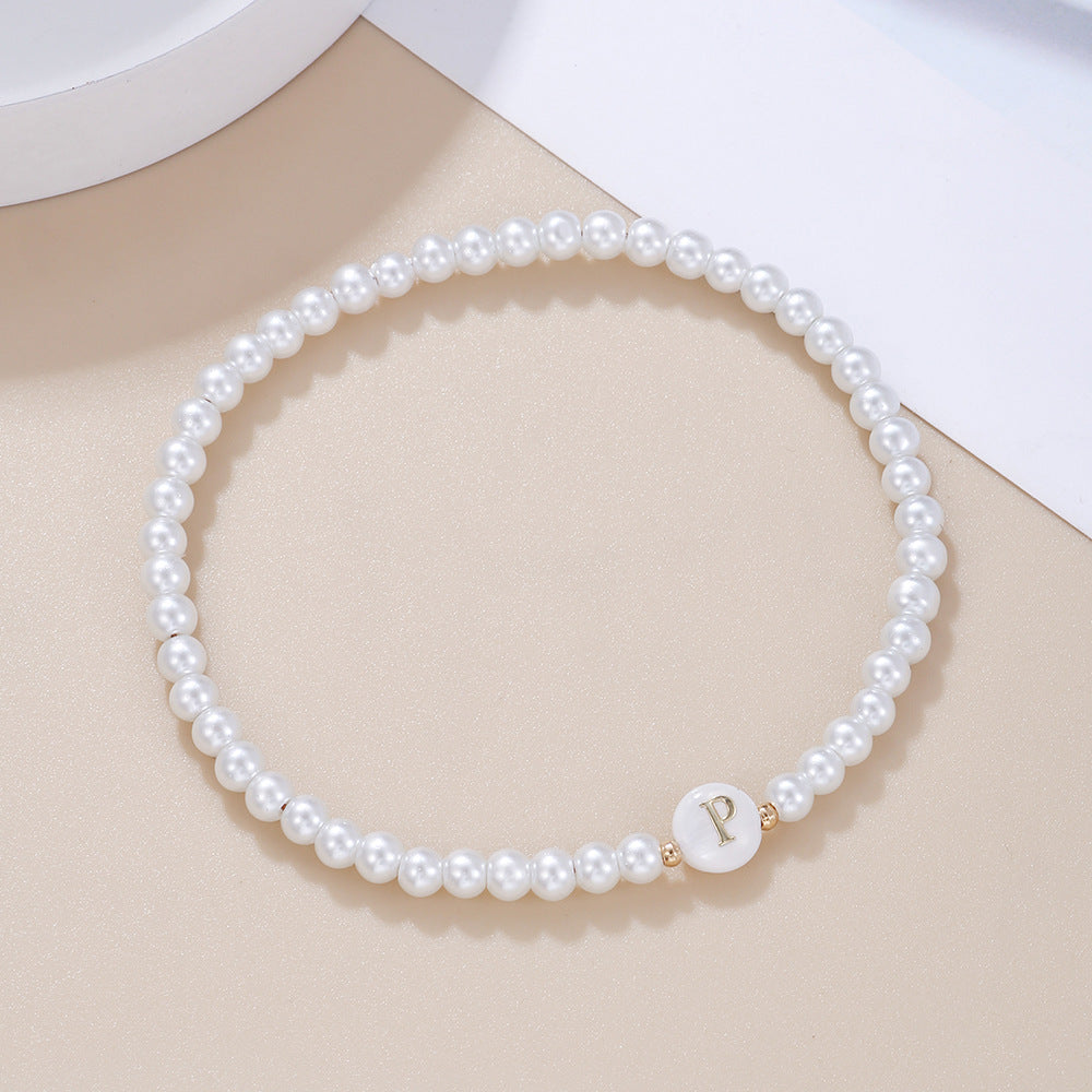 Minimalist Sweet Letter Imitation Pearl Handmade Bracelet for Women