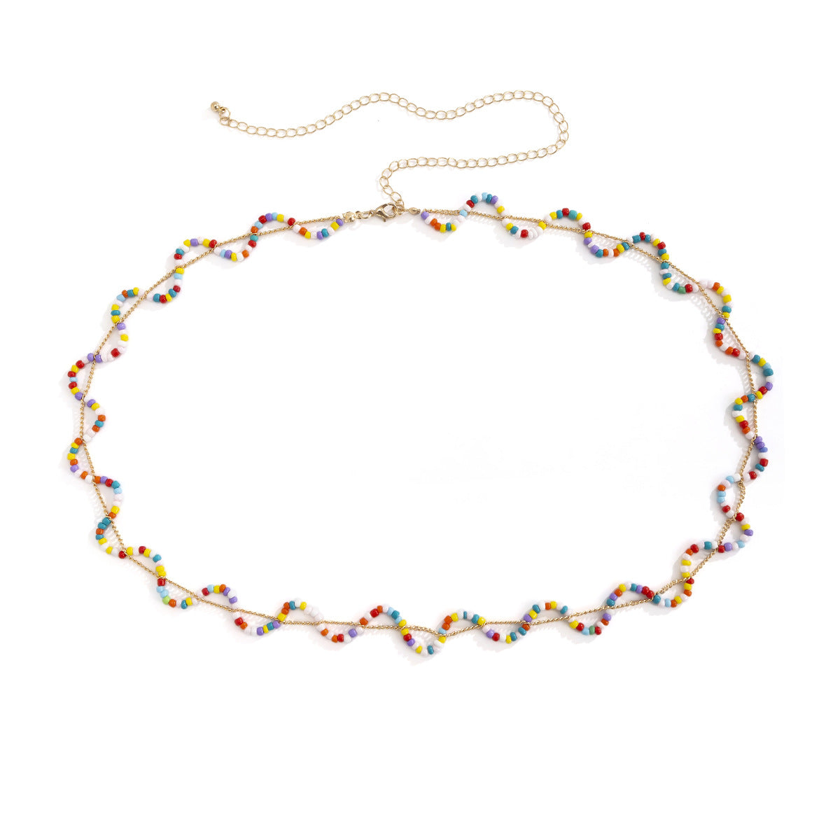 Boho Beach Body Chain for Women with Wavy Beaded Design, Adjustable Double-Layer Waist Chain with Lobster Clasp, Summer-Friendly Plastic Waist Jewelry