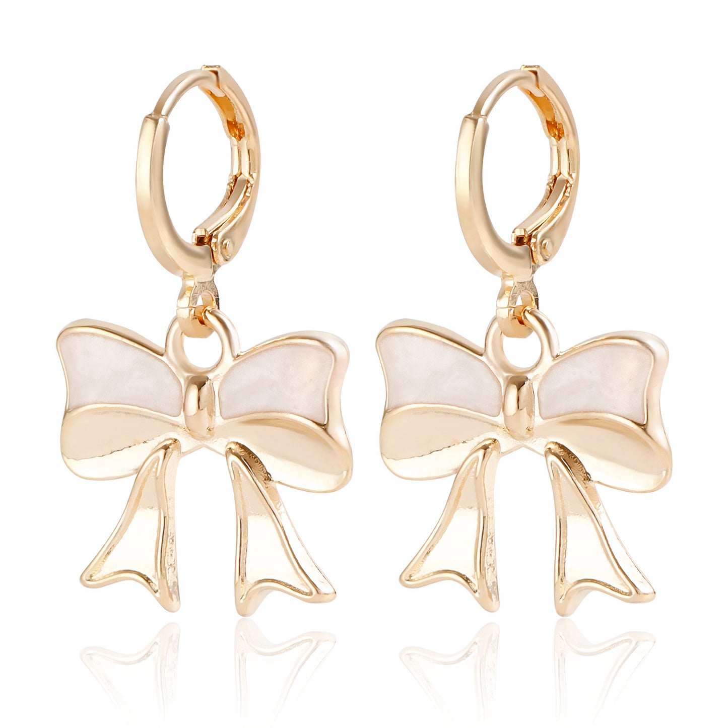Fashionable Bow-Shaped Geometric Earrings in Alloy with Enamel Coloring and Plated Finish