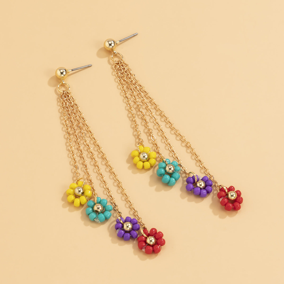 Sweet Casual Plated Brass Daisy Tassel Earrings