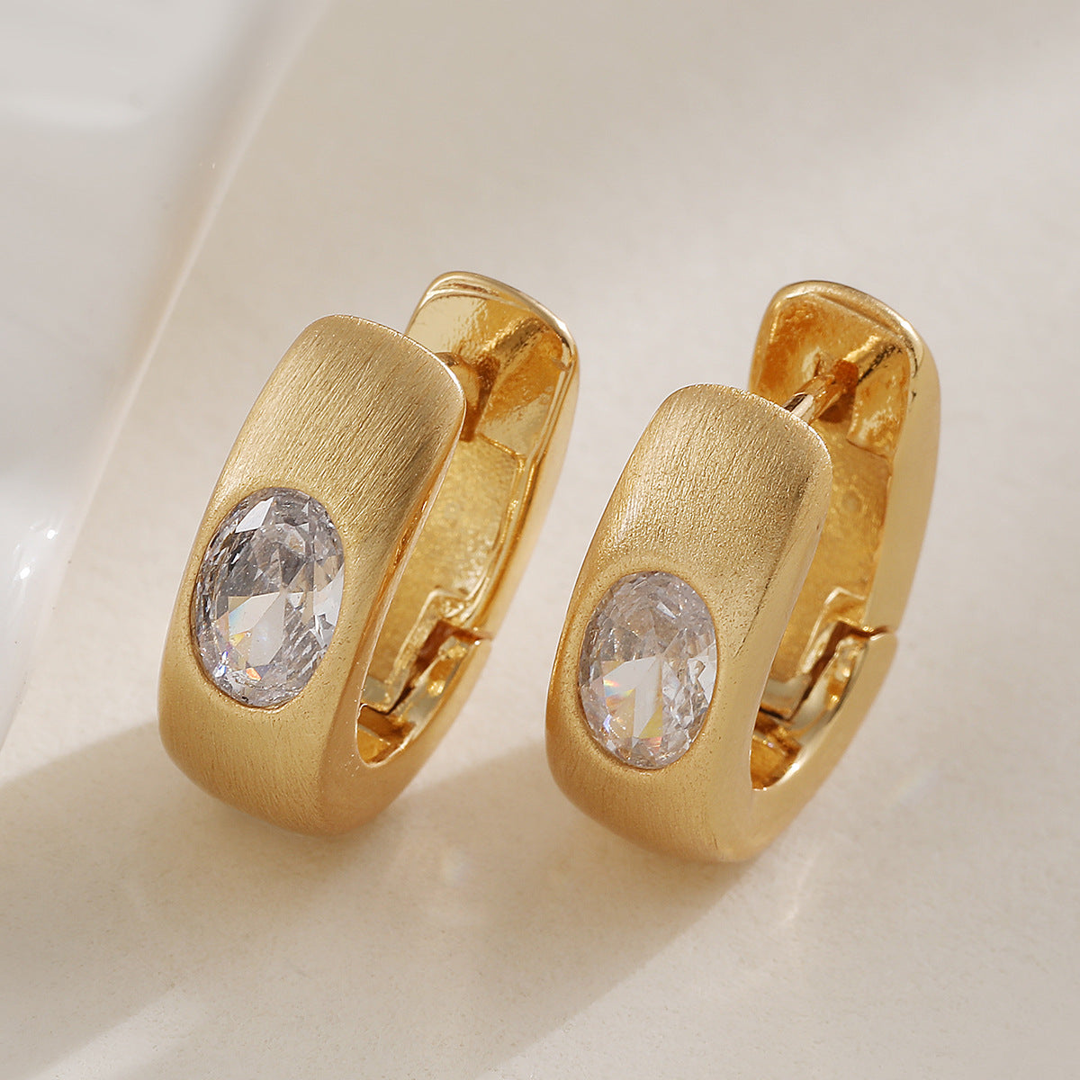 Minimalist Luxury Geometric Brass Gold Plated Cubic Zirconia Inlay Earrings for Women
