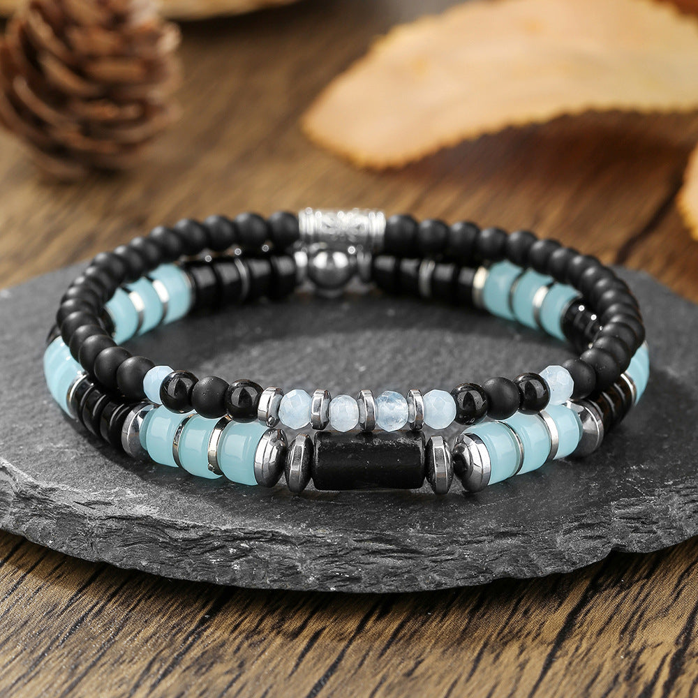 Bohemian Minimalist Geometric Hematite Amethyst Beaded Bracelet Handmade for Men and Women