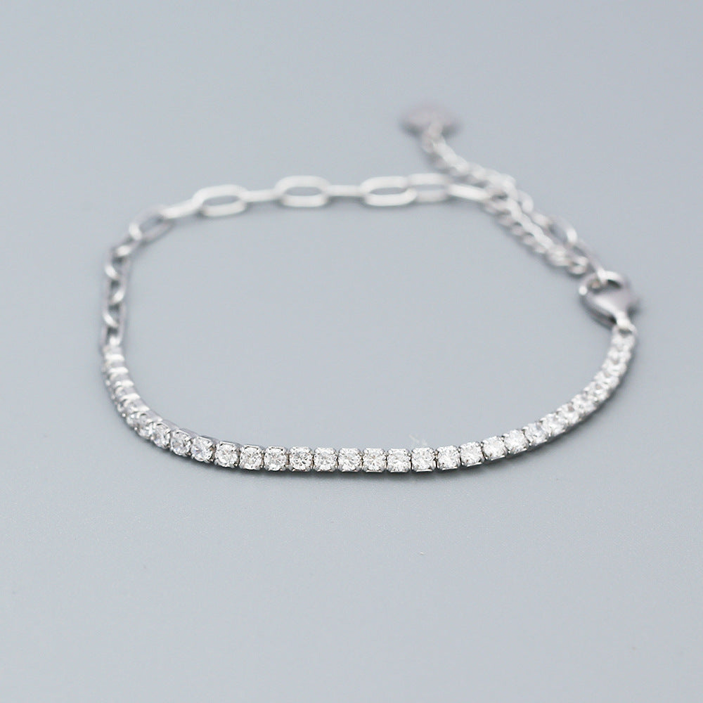 Bracciale da donna in argento sterling 925 placcato con zirconi cubici, lusso minimalista