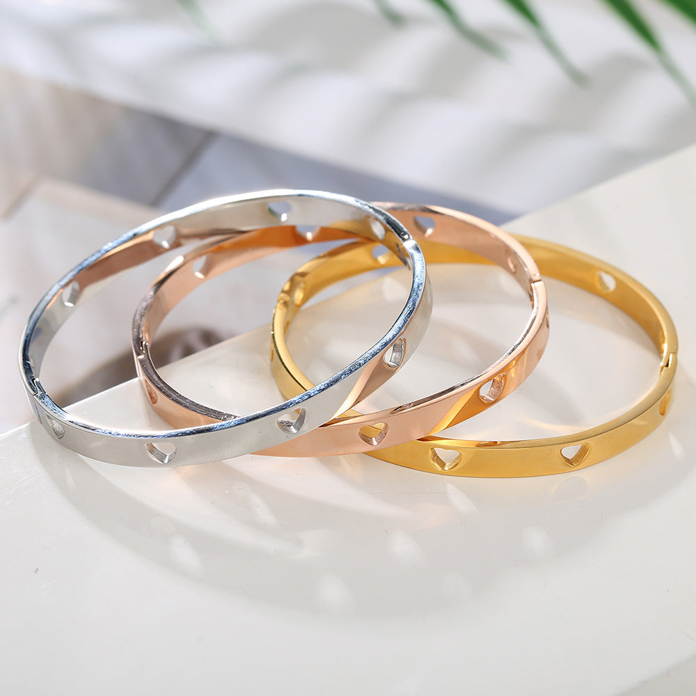 Minimalist Geometric Heart Hollow Titanium Steel Plated Cuff Bracelet Unisex