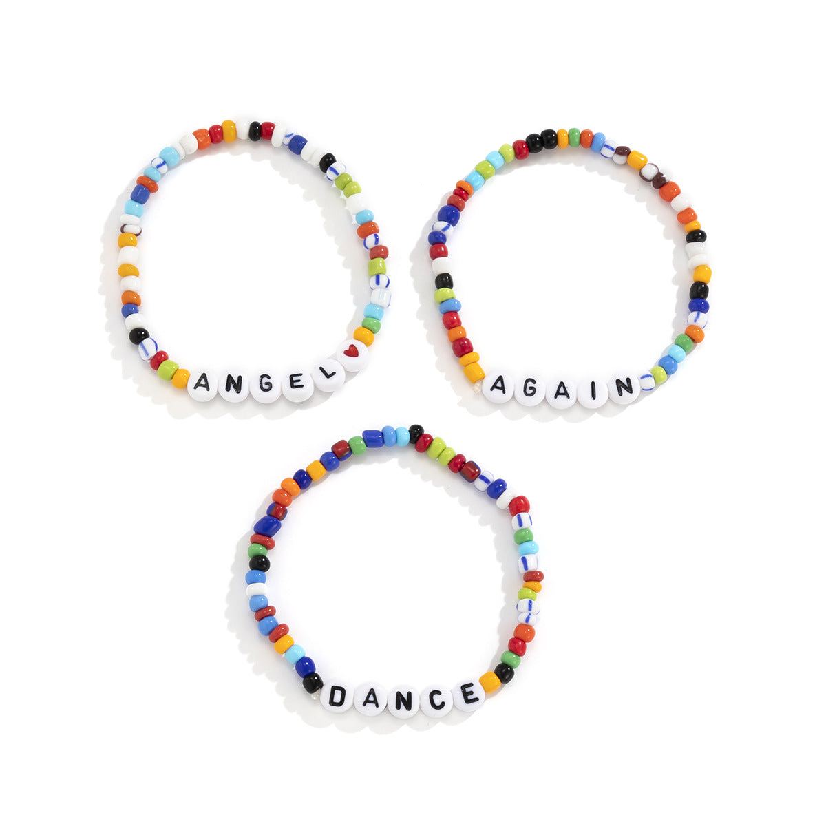 Braccialetto Minimalista con Lettere e Perline in Colori Pastello Macaron con Elastico per Donna