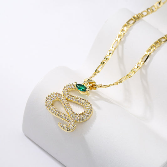 Collar con colgante de serpiente geométrica en cobre con baño de oro de 18 quilates para mujer, estilo minimalista de lujo