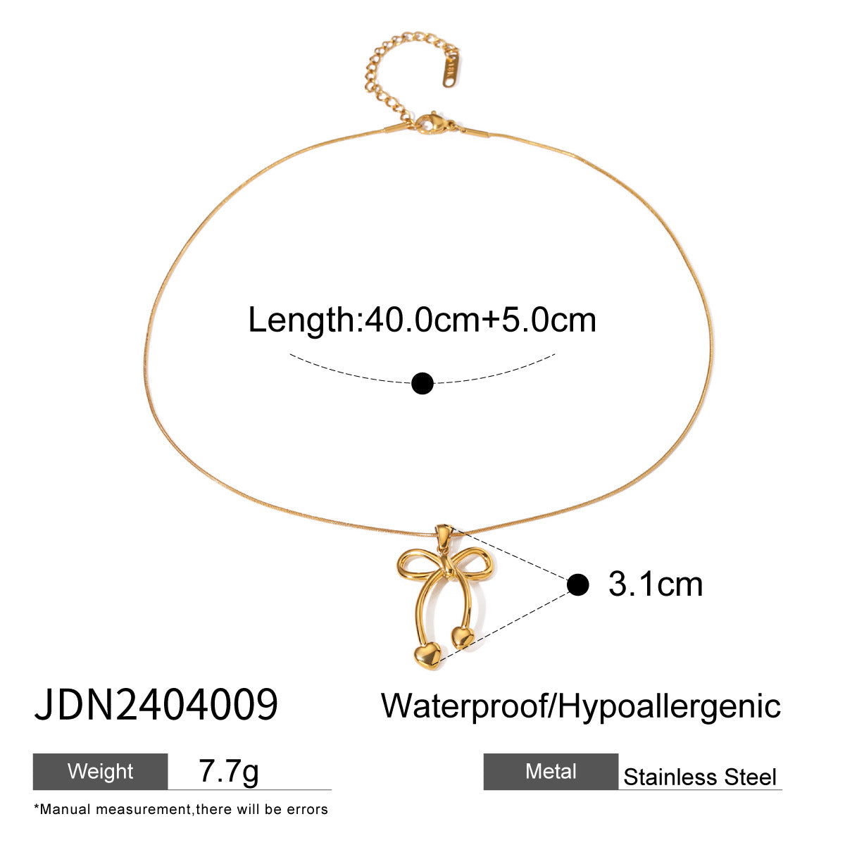 Minimalist Bow-Shaped Stainless Steel Necklace with Plated Finish for Women