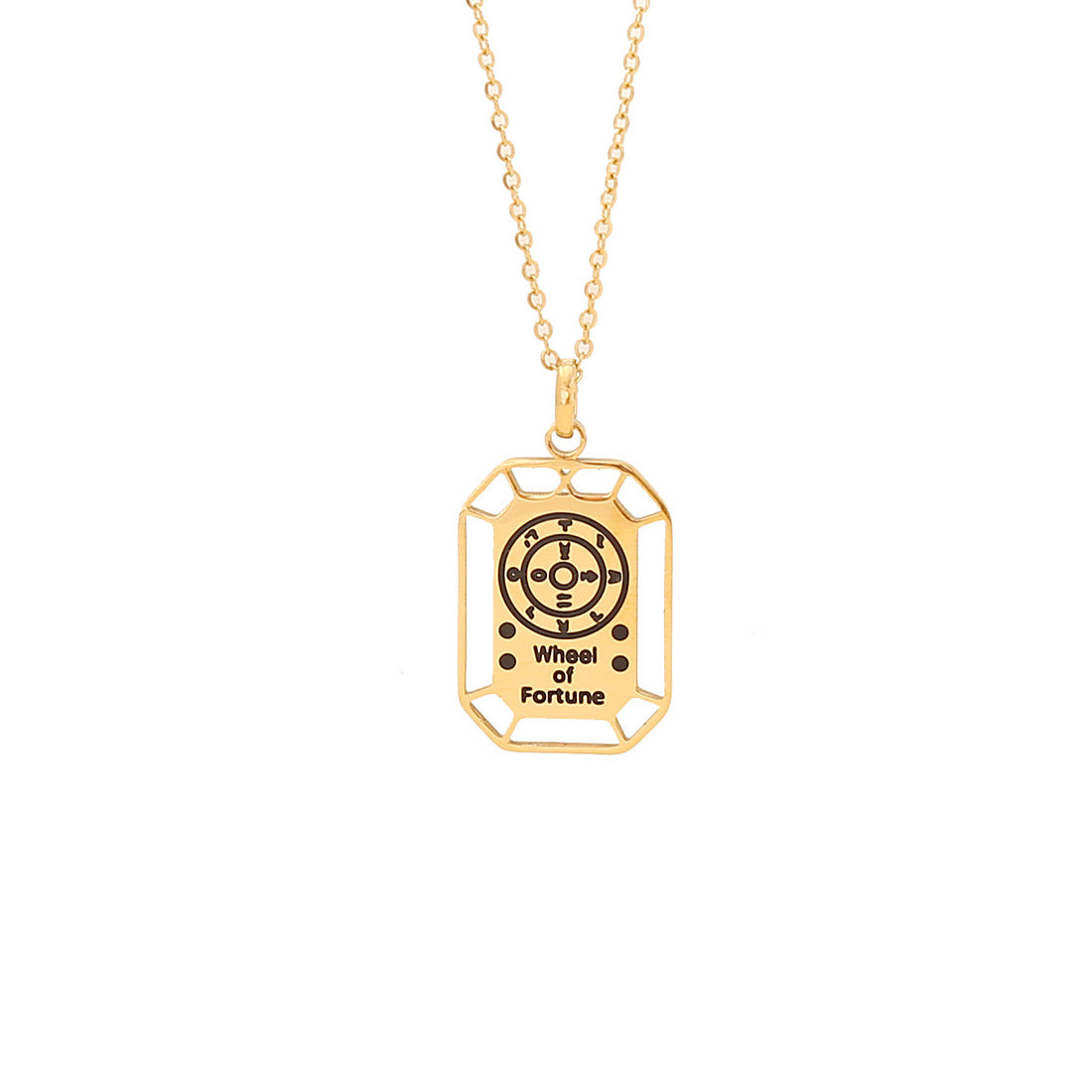 Personalized Tarot Pendant Necklace in Geometric Square Shape with Stainless Steel Construction and Electroplated Finish for Women