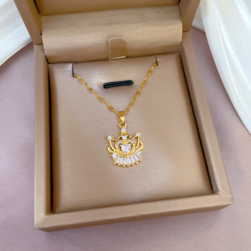 Luxury Heart-Shaped Titanium Steel Necklace with Micro-Paved Zirconia, Gold-Plated Copper Pendant, Geometric Design, Ins Style