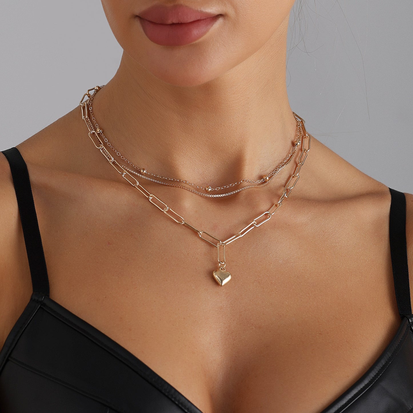 Vintage Geometric Heart Alloy Plated Necklace for Women