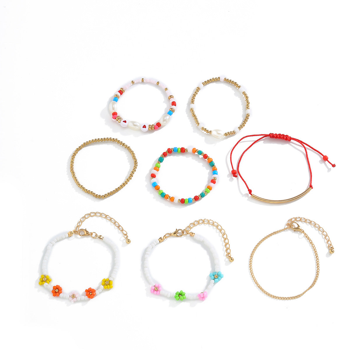 Bracciale da donna con cuore in perline geometriche colorate, design floreale fatto a mano, materiale in resina, stile bohémien vintage, regalo souvenir di viaggio