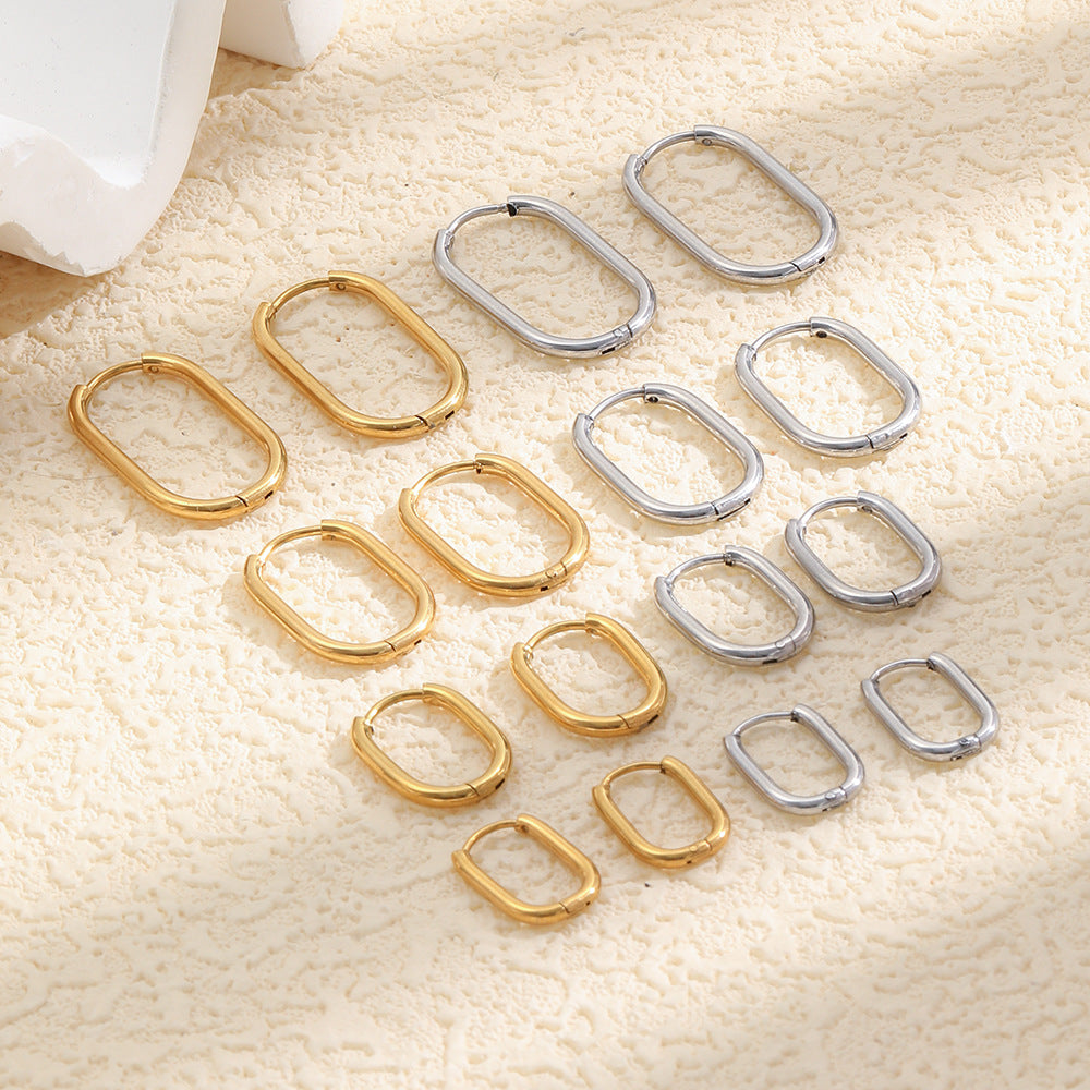 Minimalist 18K Gold Plated Stainless Steel Geometric U-Shaped Hoop Earrings for Women