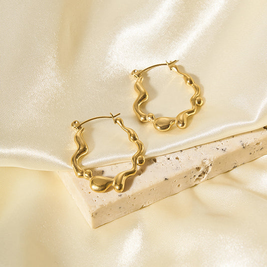 Ins Style Asymmetrical U-Shaped Geometric Stainless Steel Earrings for Women with 18K Gold Plating