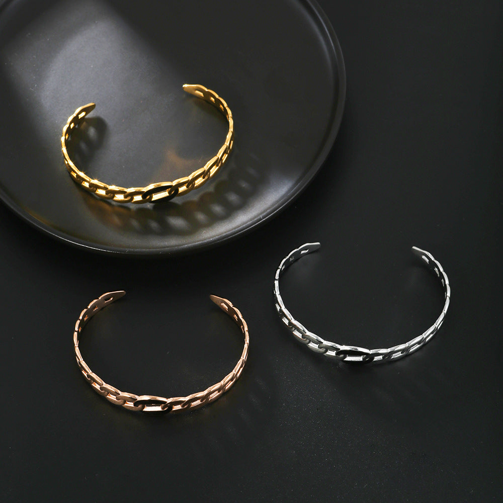 Vintage Twisted Open Cuff Stainless Steel Titanium Steel Bracelet with Drip Oil Plating Round Geometric Design