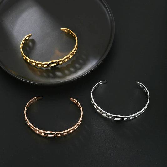 Vintage Twisted Open Cuff Stainless Steel Titanium Steel Bracelet with Drip Oil Plating Round Geometric Design