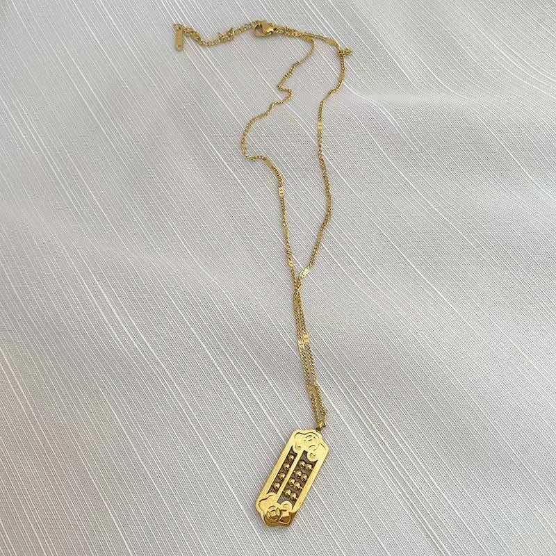 Minimalist Geometric Stainless Steel Pendant Necklace with Plated Finish for Women, Clavicle Chain and Sweater Chain