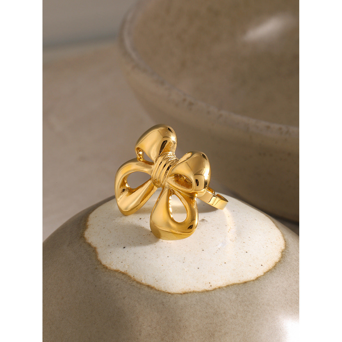 Minimalist 18K Gold Plated Stainless Steel Bow Knot Necklace for Women