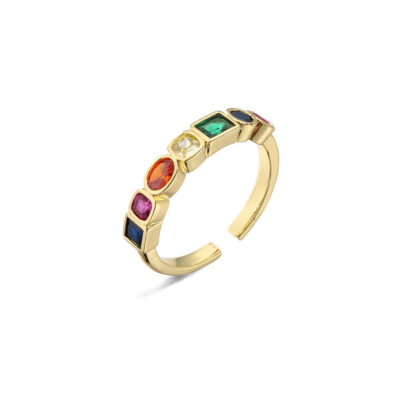 Geometric Gold Plated Brass Micro-Inlaid Cubic Zirconia Ring for Women