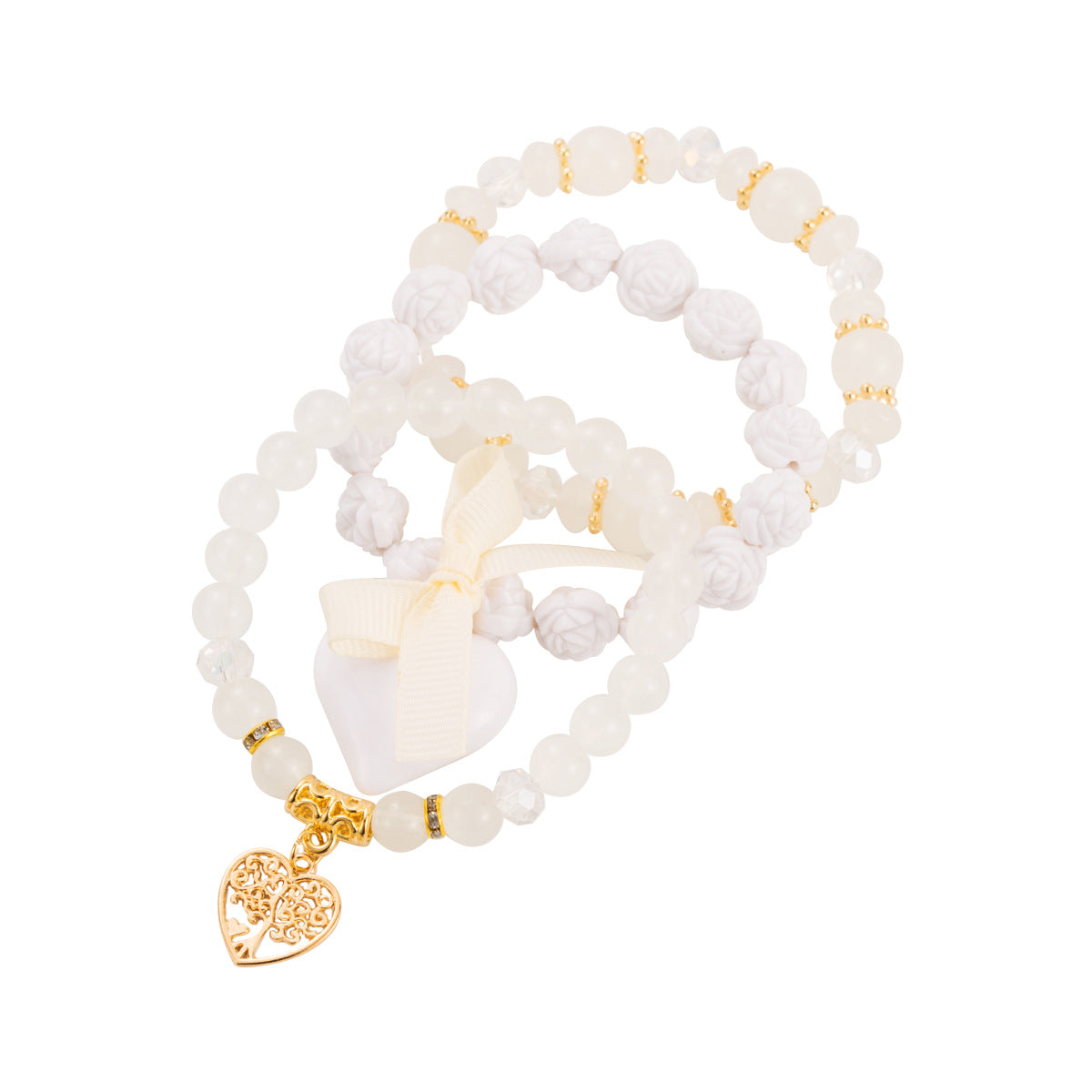 Set di bracciali multistrato "Dolce Cuore Bohemien" con ciondolo e fiocco in resina plastica