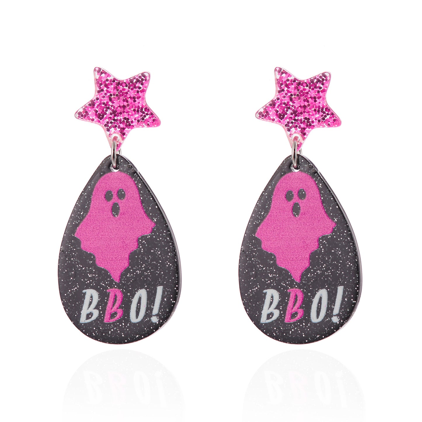 Halloween-Themed Acrylic Earrings with Cartoon Pumpkin and Ghost Design, Electroplated Fashion Jewelry for Women