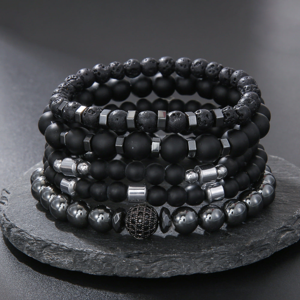 Geometric Round Brass Gemstone Bracelet Set
