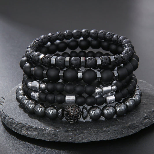 Geometric Round Brass Gemstone Bracelet Set