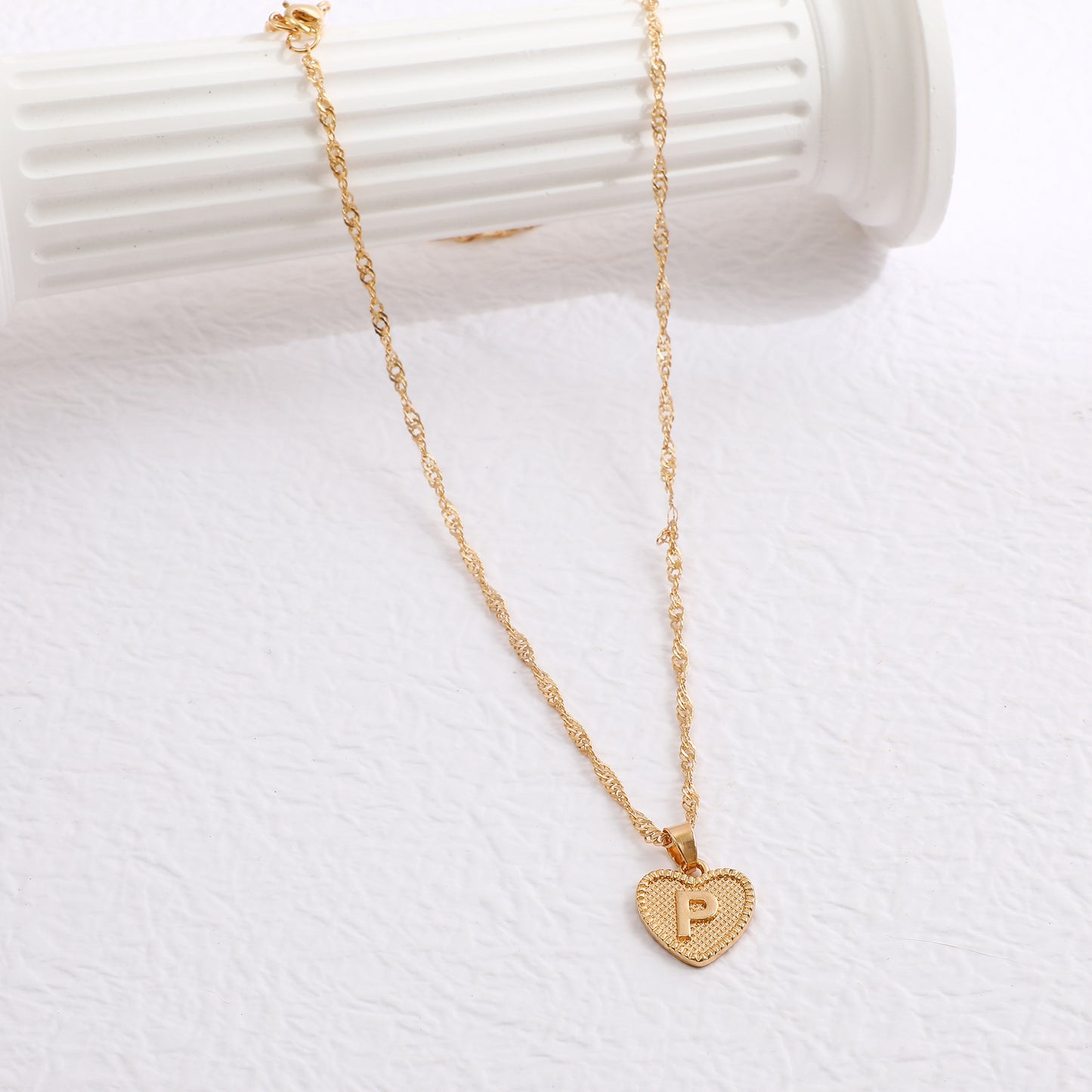 Minimalist Heart Letter Zinc Alloy Plated Necklace Singapore Chain Women