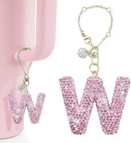 Rhinestone Inlaid Letter Resin Charm Bar Keychain Accessory