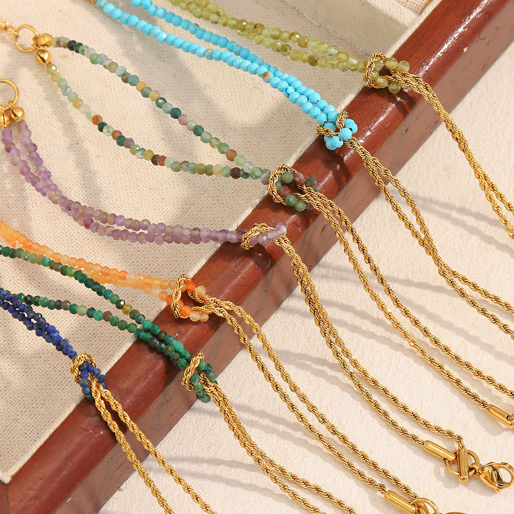 Bracciale a catena ritorta in acciaio inossidabile geometrico alla moda con placcatura in oro 18 carati e dettagli in pietra naturale da donna