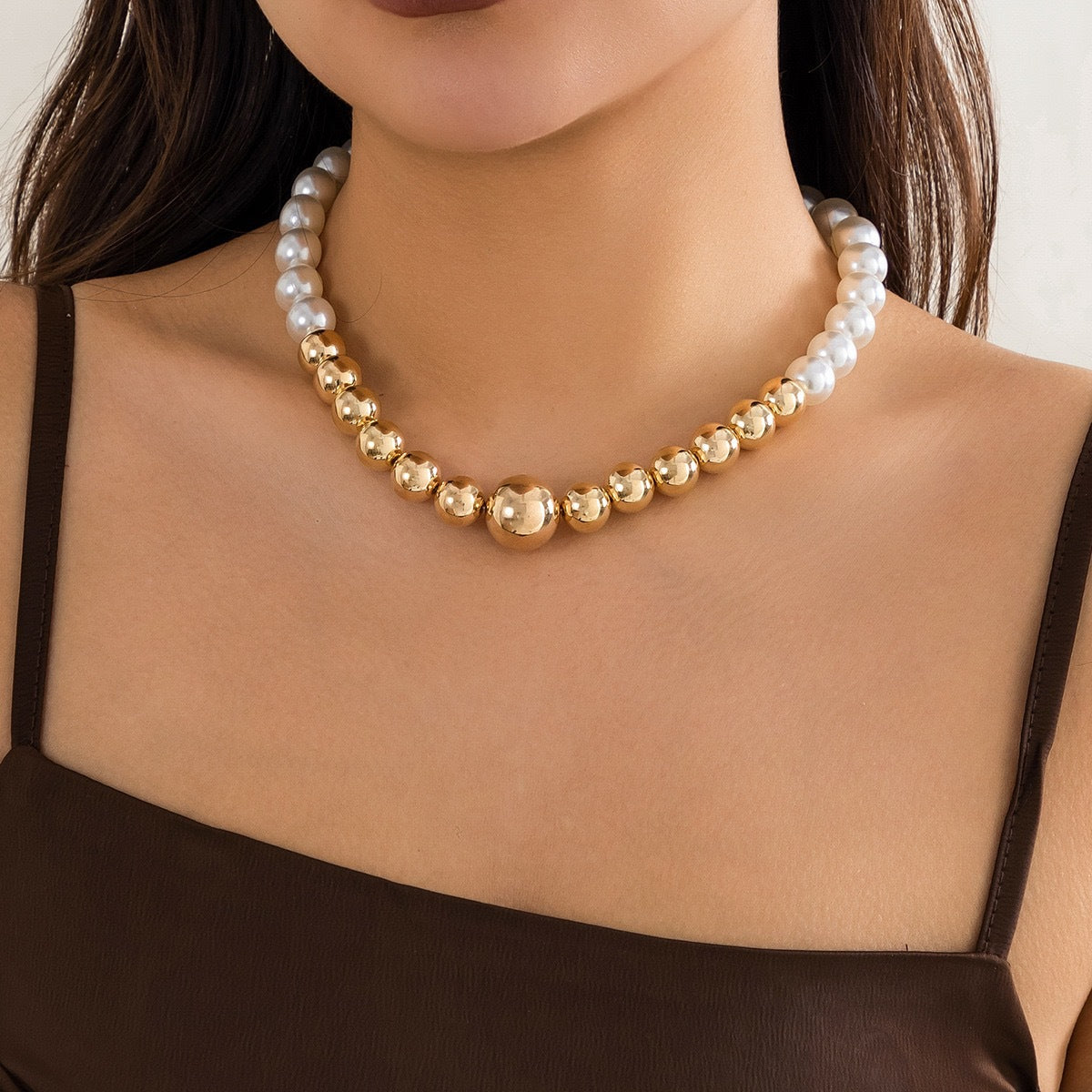Punk Geometric Round Resin Beaded Ball Chain Necklace for Women