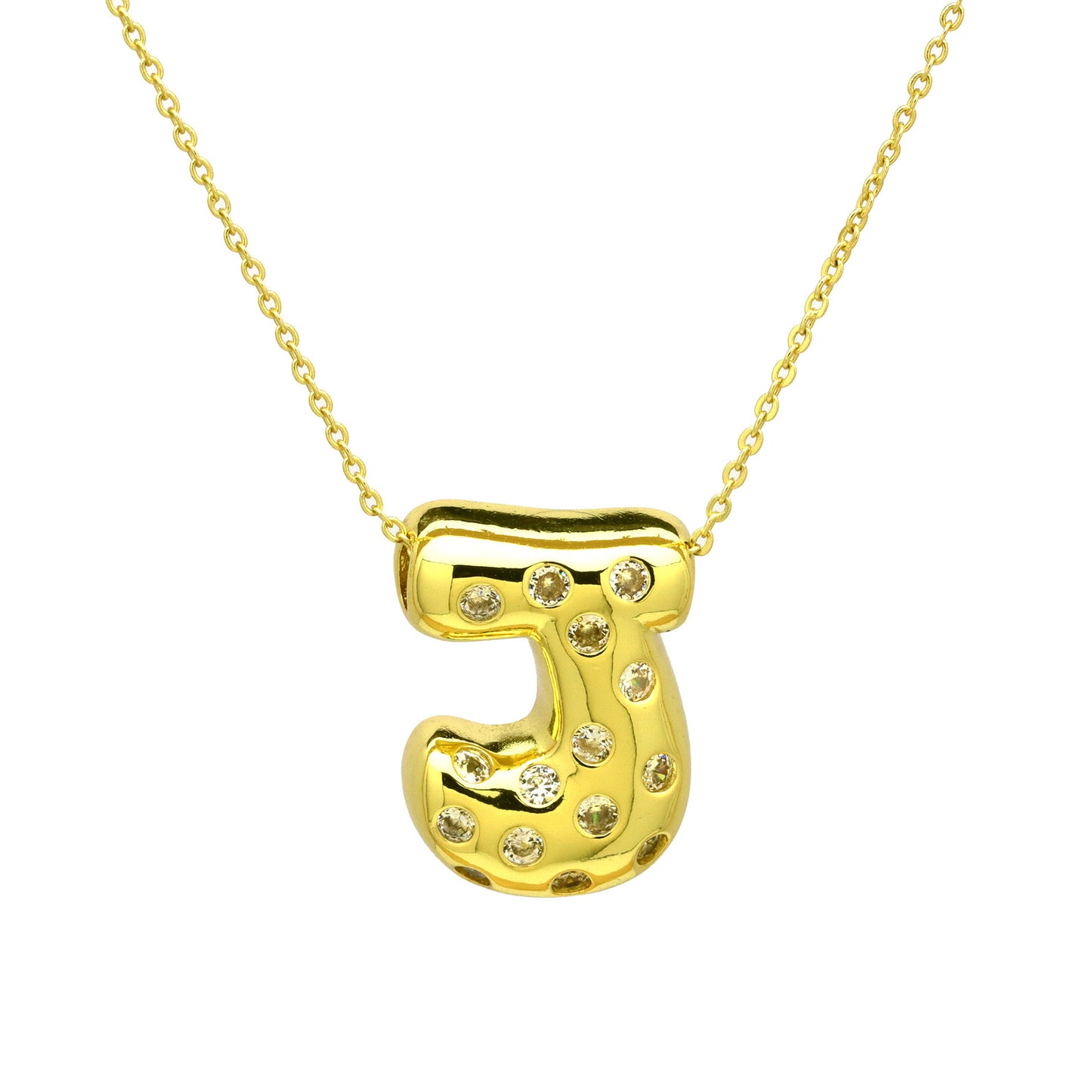 Sweet Plated Brass Letter Pendant Necklace with Cubic Zirconia Inlay for Women