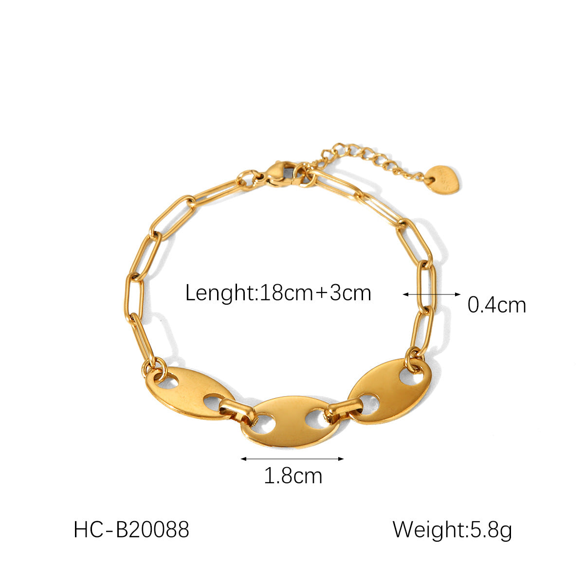 Pulsera geométrica de acero inoxidable estilo INS con baño de oro de 18 quilates y cierre de nariz de cerdo para mujer