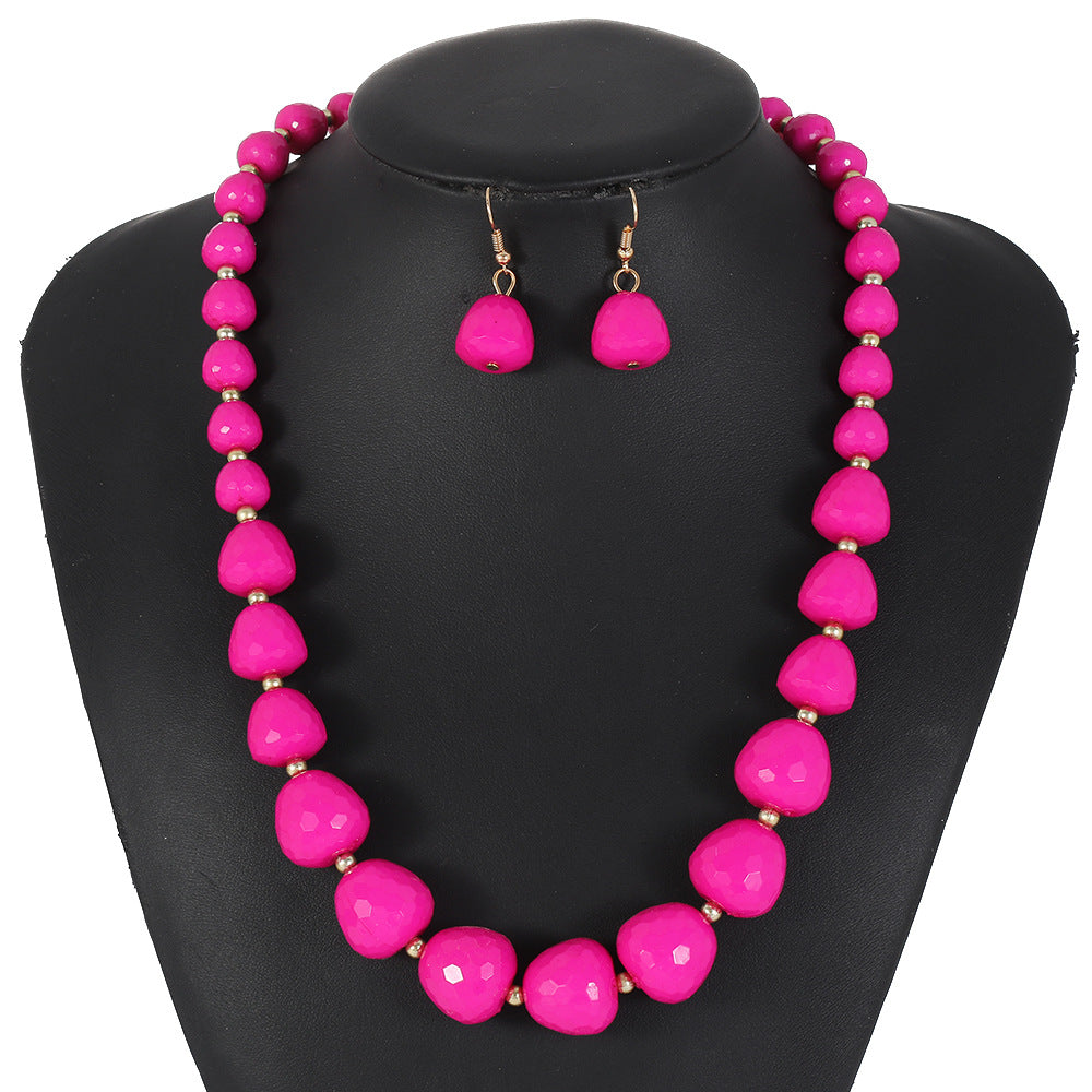Retro Artistic Resin Necklace Set with Heart Teardrop and Bell Charms on O-Chain for Women