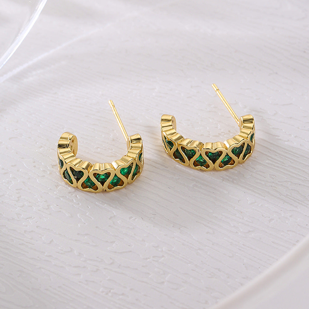 Minimalist Modern Geometric Copper Stud Earrings with 18K Gold Plating and Micro-Paved Zirconia for Women