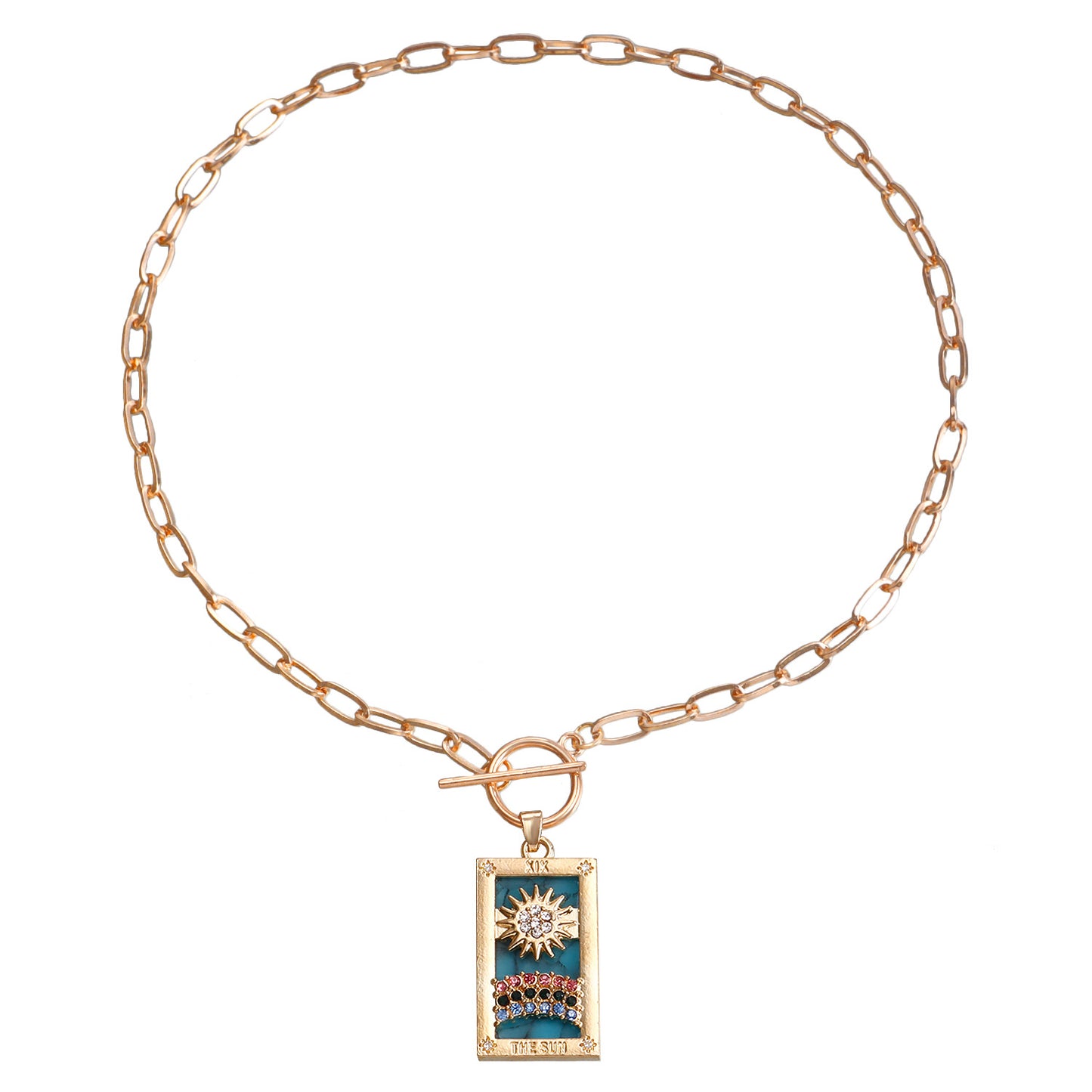 Vintage-Inspired Geometric Alloy Pendant Necklace with Imitation Rhinestone and Mother-of-Pearl Inlay, Electroplated Long Layered Clavicle Chain for Women