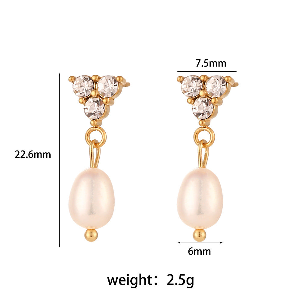 Fashion Minimalist Geometric Stainless Steel Earrings with Freshwater Pearls and 18K Gold Plating