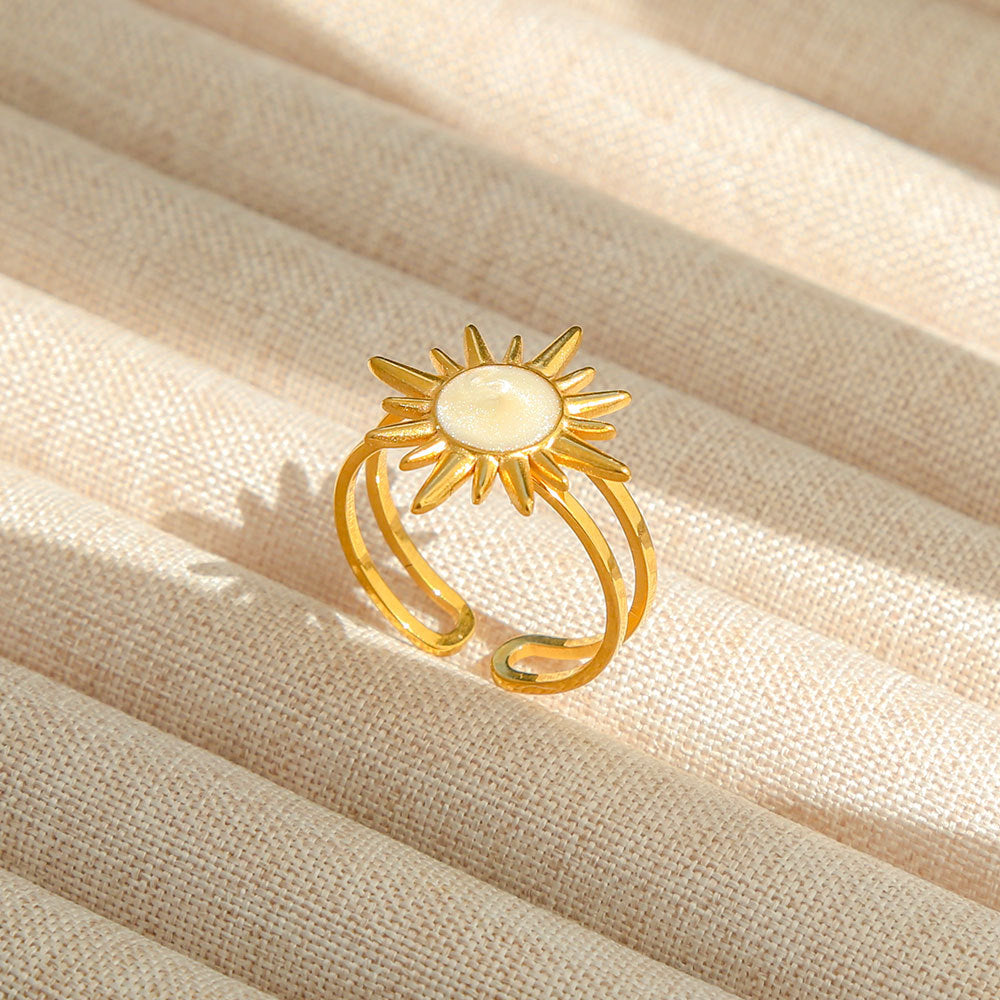 Anello Aperto Regolabile da Donna in Acciaio Inossidabile Stile INS Vintage, Geometrico e a Cuore, con Intarsio in Pietra Naturale, Elegante e Minimalista
